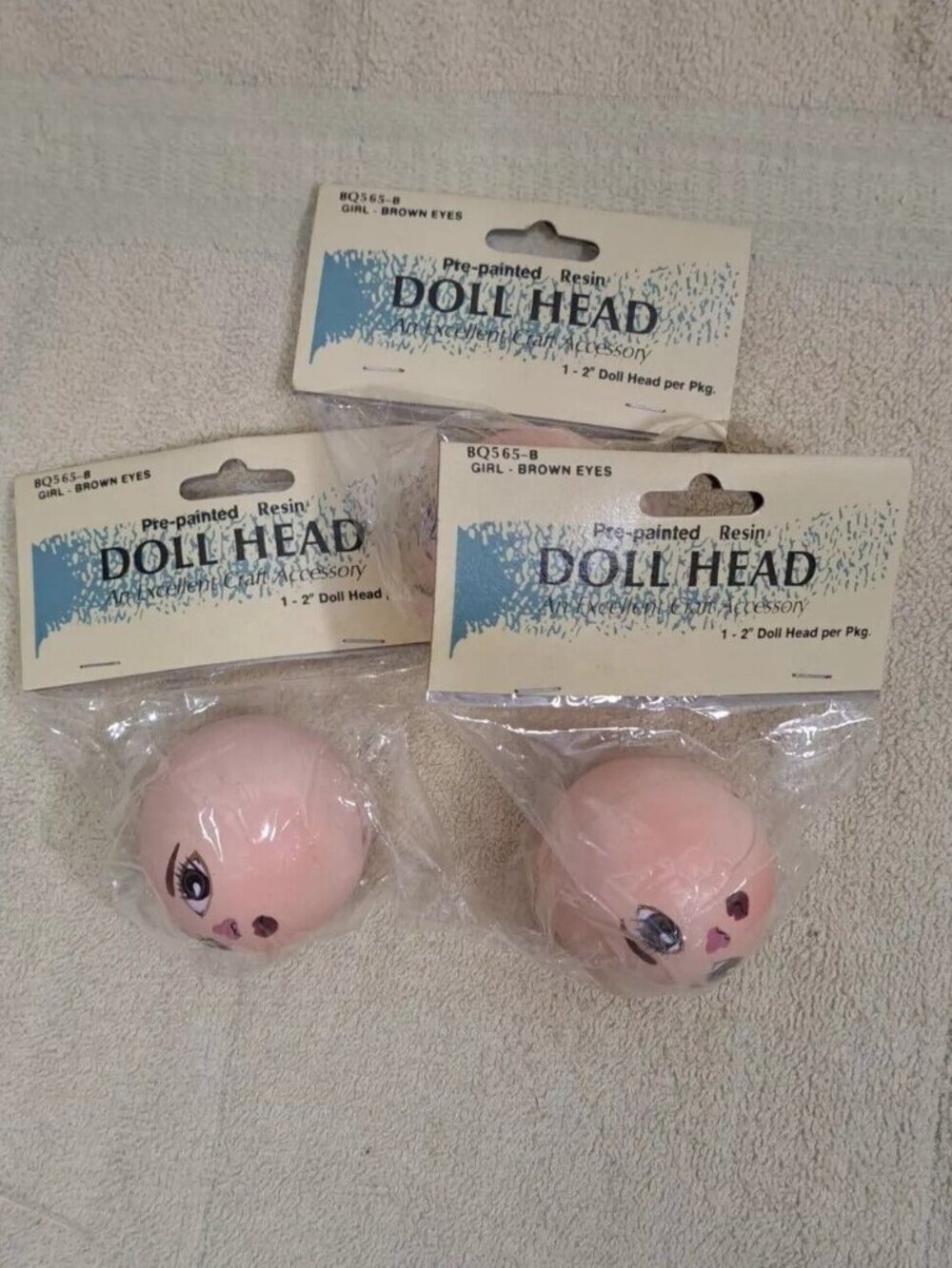 NWT, Lot Of 3,Pre Painted Resin doll heads 2" Wangs Int. BQ565F Doll Making Part